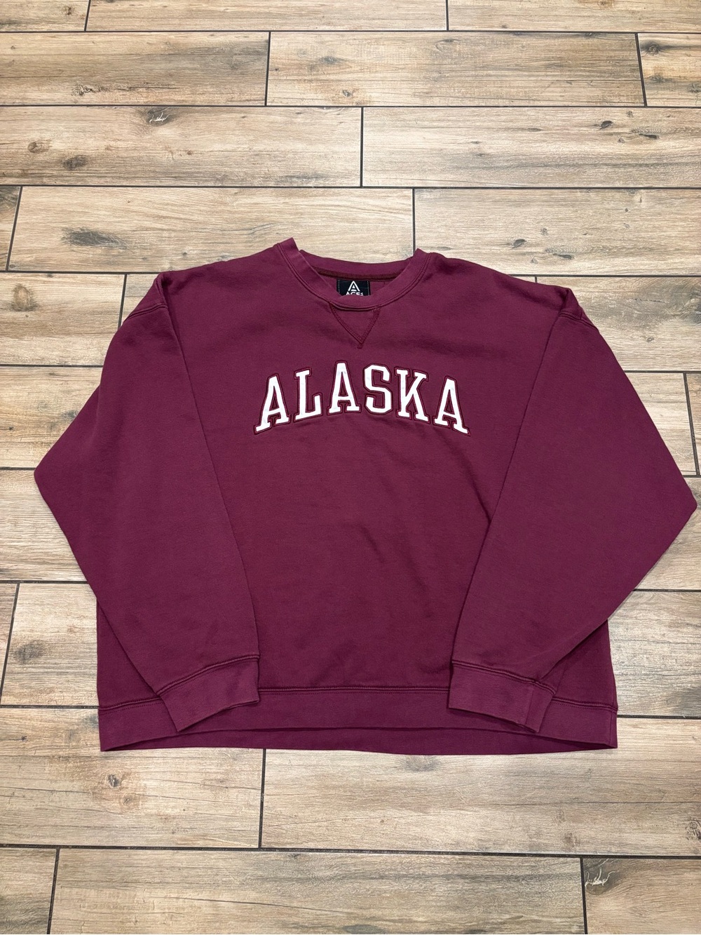 Vintage 90s Alaska Maroon Center Logo Crewneck Sweatshirt Size XXL Ace USA Boxy